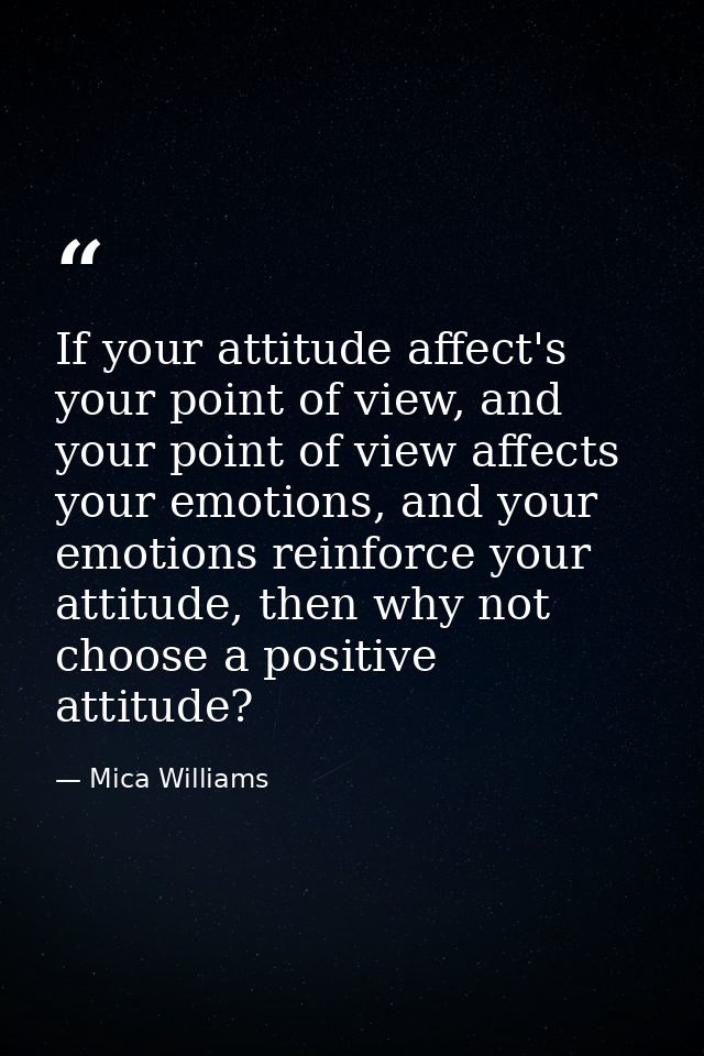If your attitude affect's your point of view, and your point of view affects your emotions, and your emotions reinforce  — Mica Williams