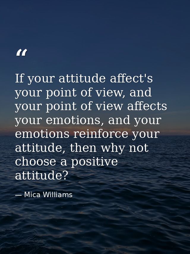If your attitude affect's your point of view, and your point of view affects your emotions, and your emotions reinforce  — Mica Williams