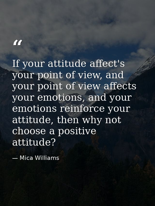 If your attitude affect's your point of view, and your point of view affects your emotions, and your emotions reinforce  — Mica Williams