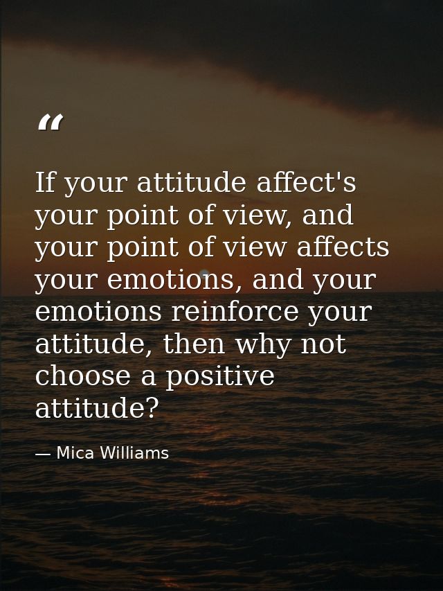 If your attitude affect's your point of view, and your point of view affects your emotions, and your emotions reinforce  — Mica Williams