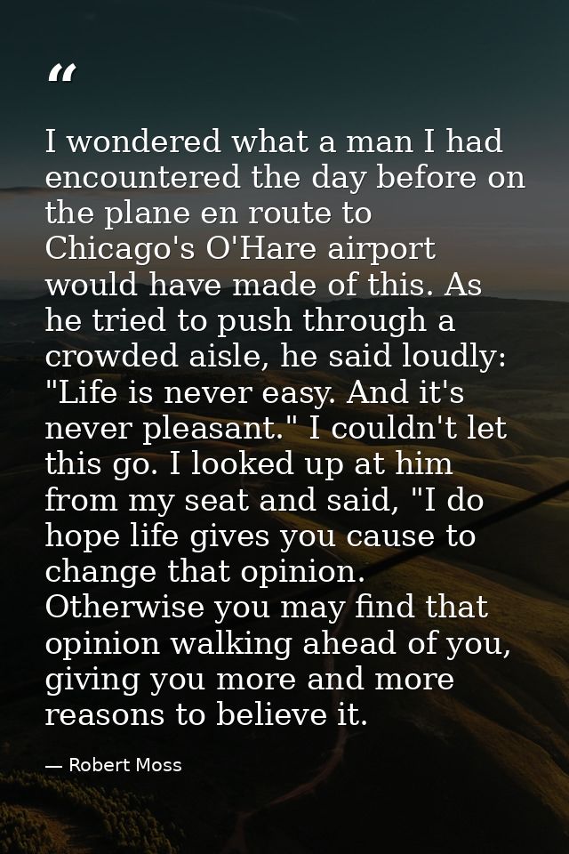 I wondered what a man I had encountered the day before on the plane en route to Chicago's O'Hare airport would have made — Robert Moss