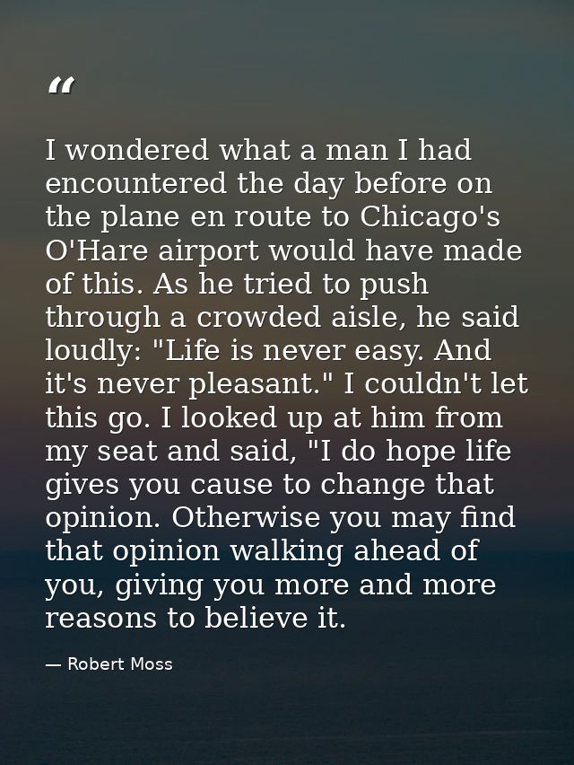 I wondered what a man I had encountered the day before on the plane en route to Chicago's O'Hare airport would have made — Robert Moss
