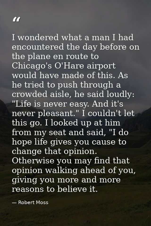 I wondered what a man I had encountered the day before on the plane en route to Chicago's O'Hare airport would have made — Robert Moss