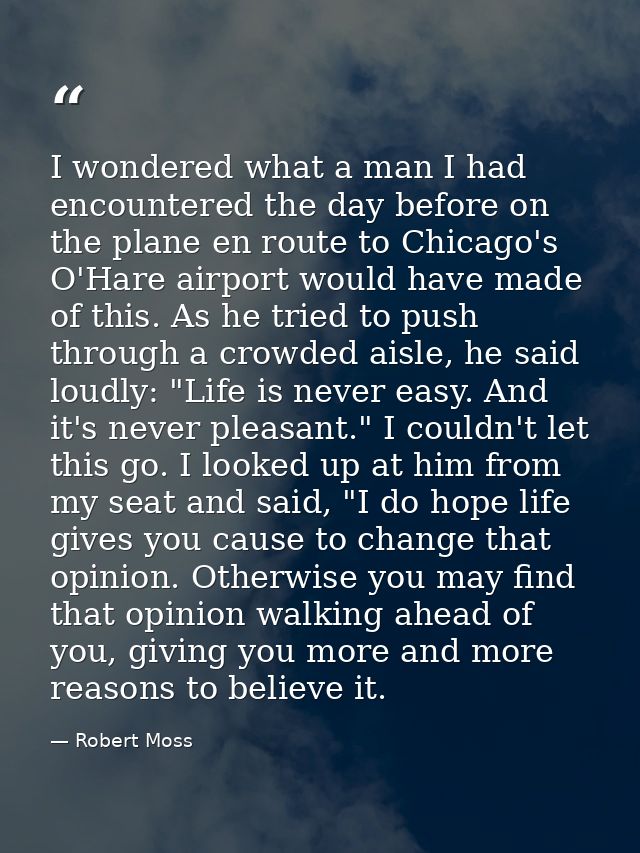 I wondered what a man I had encountered the day before on the plane en route to Chicago's O'Hare airport would have made — Robert Moss