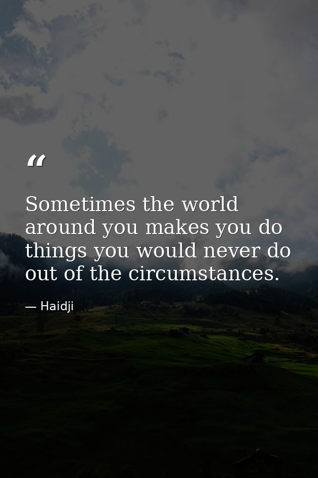 Sometimes the world around you makes you do things you would never do out of the circumstances. — Haidji
