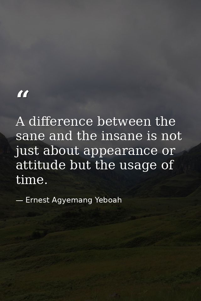 A difference between the sane and the insane is not just about appearance or attitude but the usage of time. — Ernest Agyemang Yeboah
