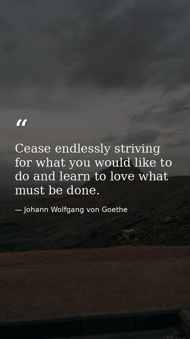 Cease endlessly striving for what you would like to do and learn to love what must be done. — Johann Wolfgang von Goethe