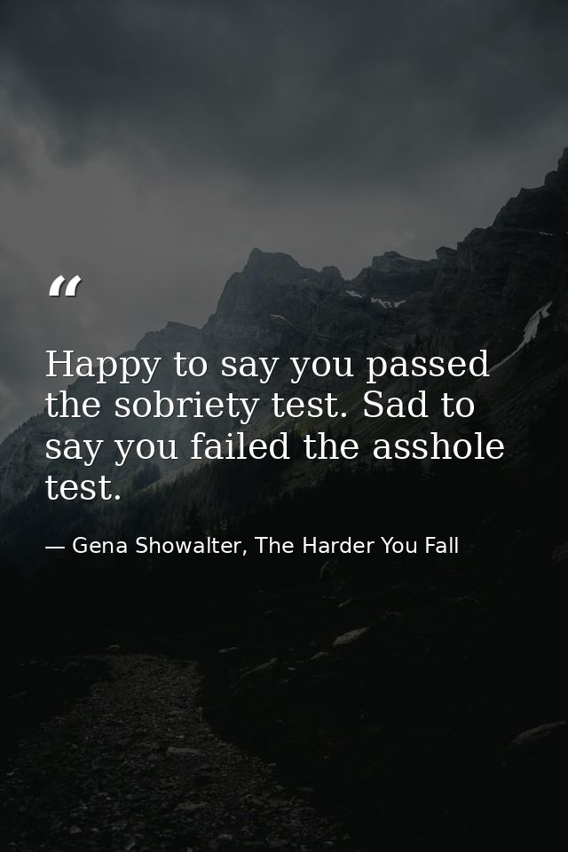 Happy to say you passed the sobriety test. Sad to say you failed the asshole test. — Gena Showalter, The Harder You Fall