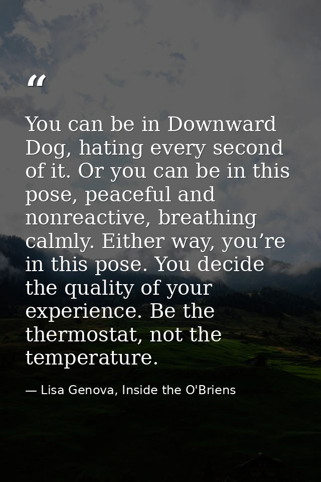 You can be in Downward Dog, hating every second of it. Or you can be in this pose, peaceful and nonreactive, breathing c — Lisa Genova, Inside the O'Briens