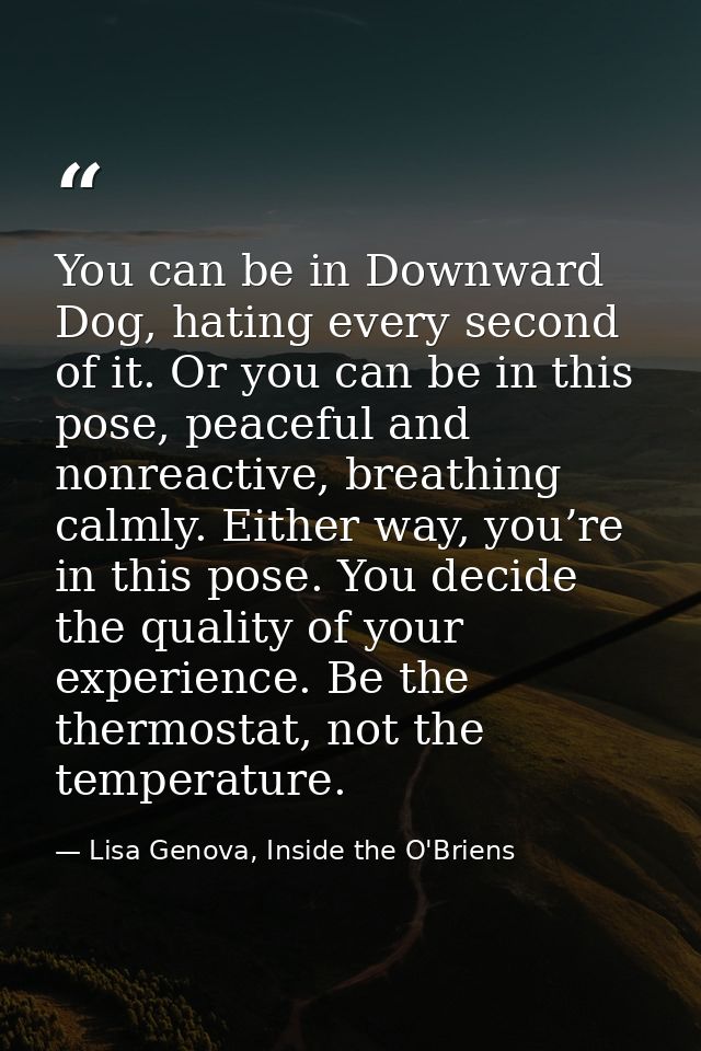 You can be in Downward Dog, hating every second of it. Or you can be in this pose, peaceful and nonreactive, breathing c — Lisa Genova, Inside the O'Briens