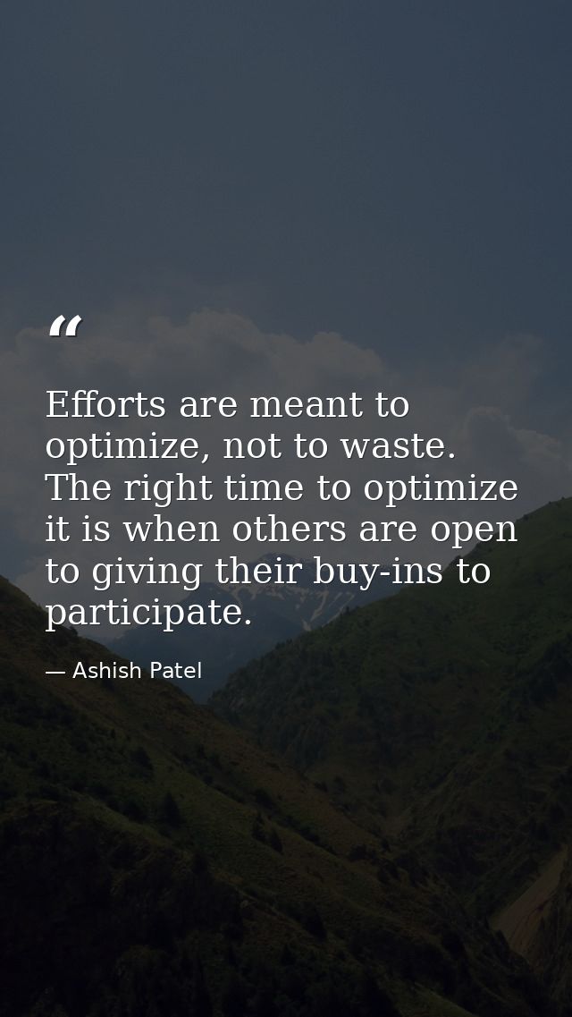 Efforts are meant to optimize, not to waste. The right time to optimize it is when others are open to giving their buy-i — Ashish Patel