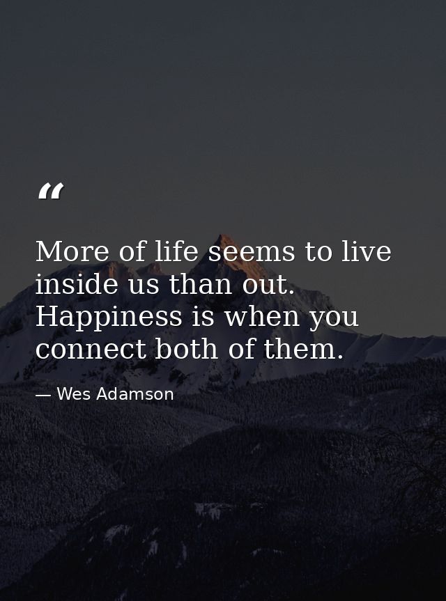 More of life seems to live inside us than out. Happiness is when you connect both of them. — Wes Adamson