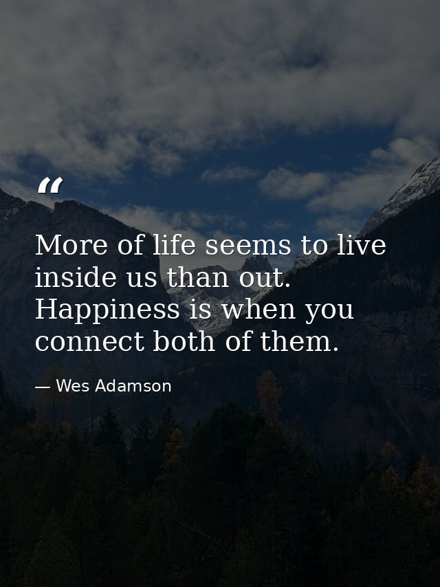 More of life seems to live inside us than out. Happiness is when you connect both of them. — Wes Adamson