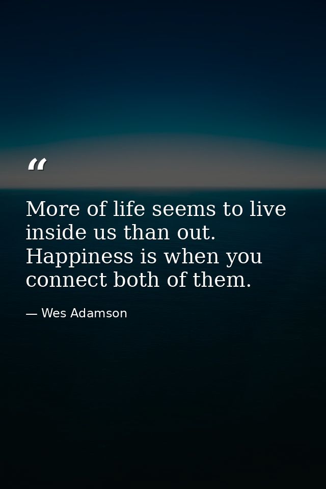 More of life seems to live inside us than out. Happiness is when you connect both of them. — Wes Adamson