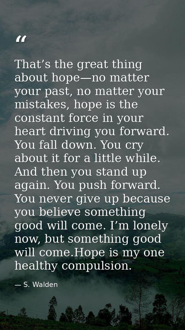 That’s the great thing about hope—no matter your past, no matter your mistakes, hope is the constant force in your heart — S. Walden
