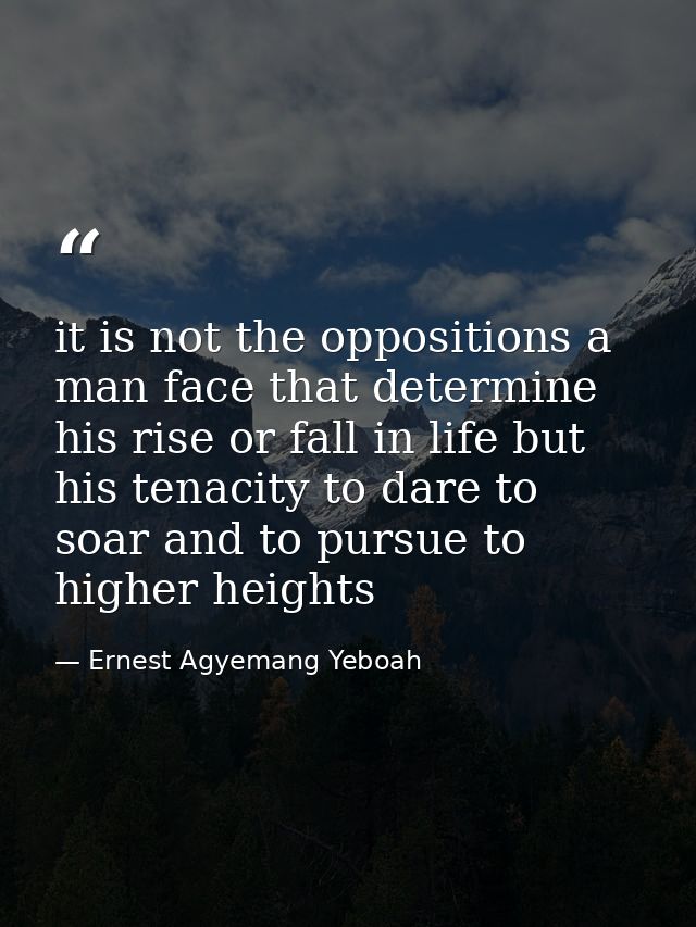it is not the oppositions a man face that determine his rise or fall in life but his tenacity to dare to soar and to pur — Ernest Agyemang Yeboah