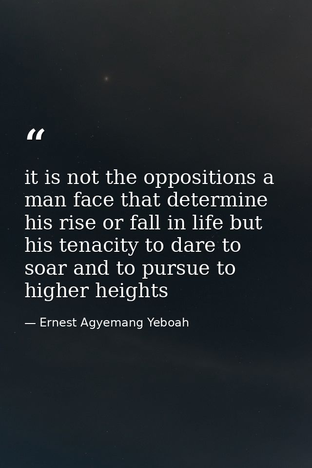 it is not the oppositions a man face that determine his rise or fall in life but his tenacity to dare to soar and to pur — Ernest Agyemang Yeboah
