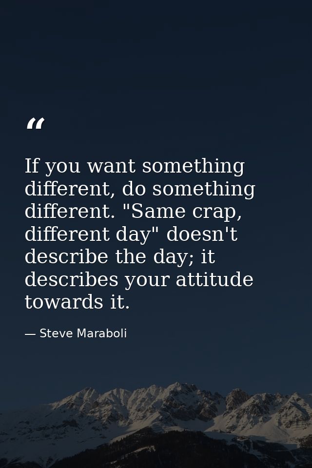 If you want something different, do something different. "Same crap, different day" doesn't describe the day; it describ — Steve Maraboli