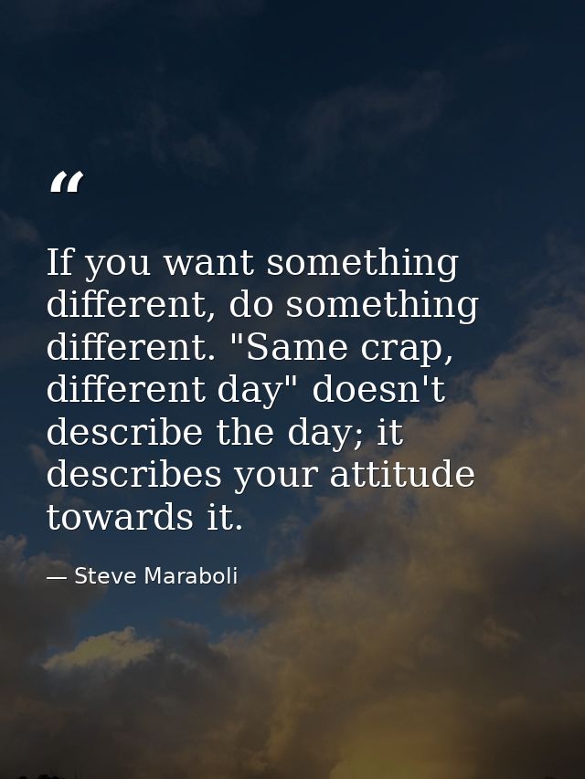 If you want something different, do something different. "Same crap, different day" doesn't describe the day; it describ — Steve Maraboli