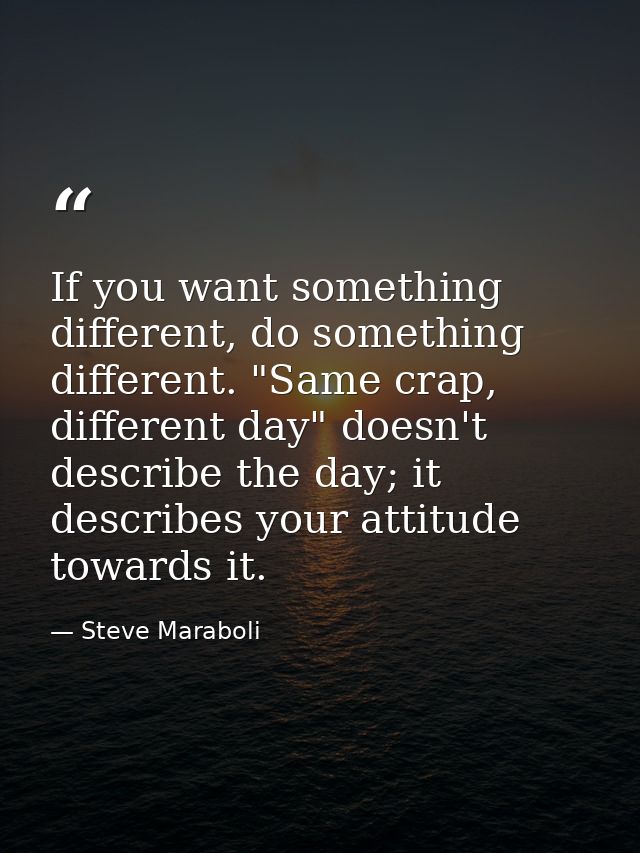 If you want something different, do something different. "Same crap, different day" doesn't describe the day; it describ — Steve Maraboli