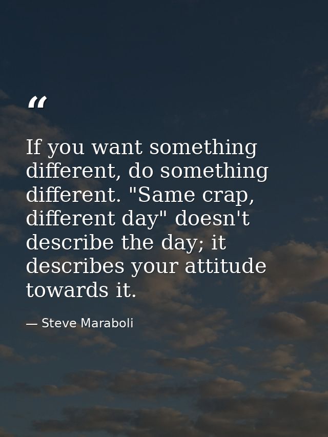 If you want something different, do something different. "Same crap, different day" doesn't describe the day; it describ — Steve Maraboli