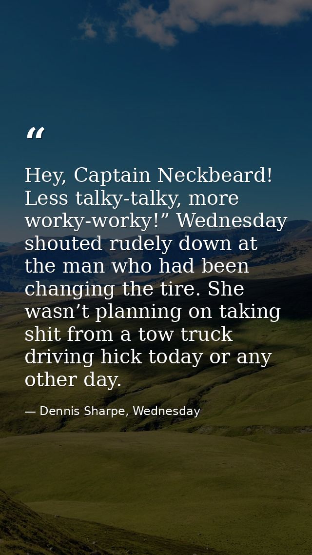 Hey, Captain Neckbeard! Less talky-talky, more worky-worky!” Wednesday shouted rudely down at the man who had been chang — Dennis Sharpe, Wednesday
