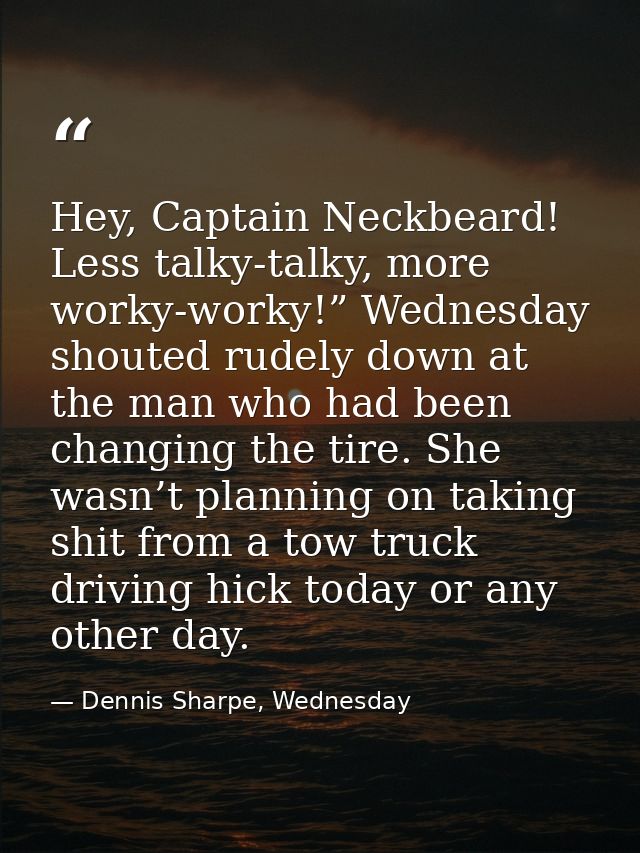 Hey, Captain Neckbeard! Less talky-talky, more worky-worky!” Wednesday shouted rudely down at the man who had been chang — Dennis Sharpe, Wednesday