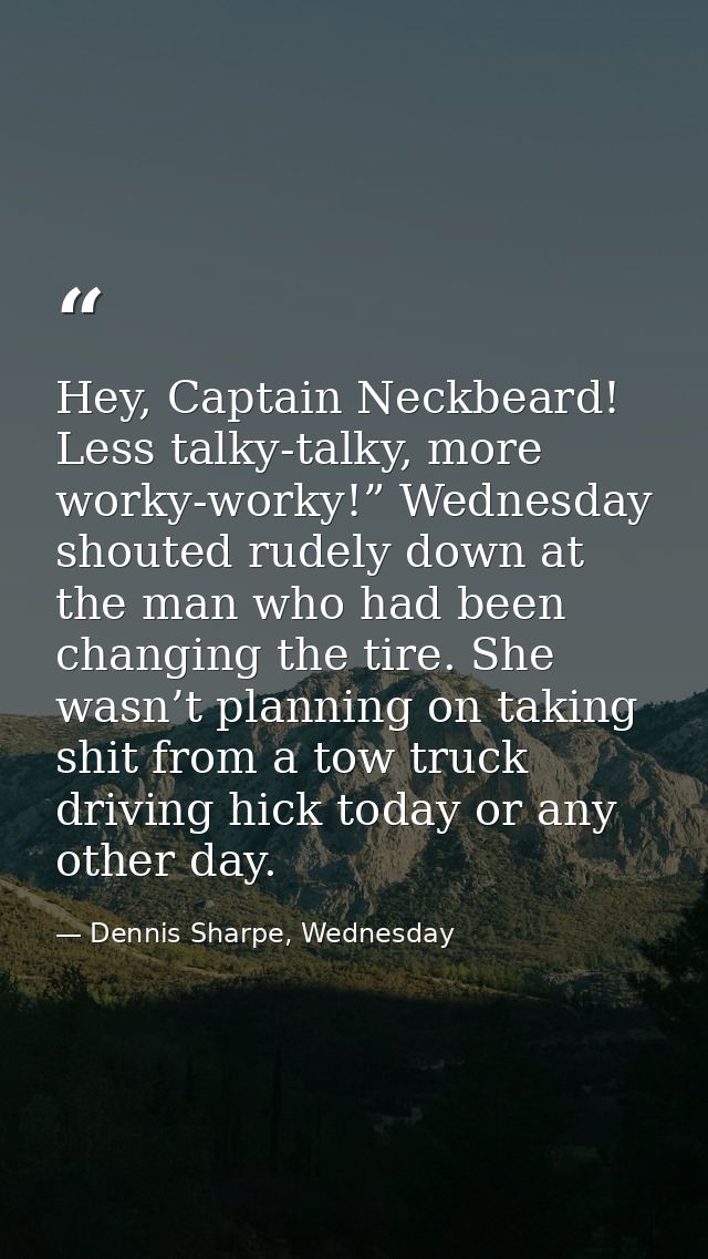 Hey, Captain Neckbeard! Less talky-talky, more worky-worky!” Wednesday shouted rudely down at the man who had been chang — Dennis Sharpe, Wednesday