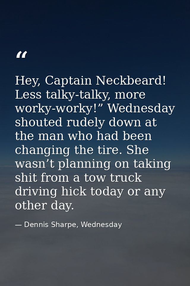 Hey, Captain Neckbeard! Less talky-talky, more worky-worky!” Wednesday shouted rudely down at the man who had been chang — Dennis Sharpe, Wednesday