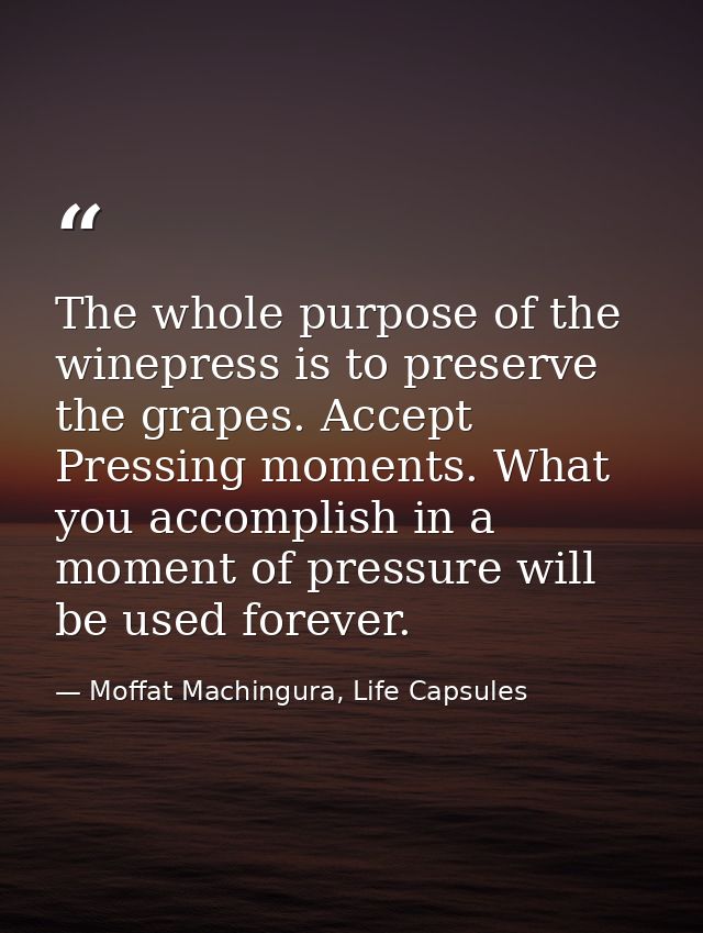 The whole purpose of the winepress is to preserve the grapes. Accept Pressing moments. What you accomplish in a moment o — Moffat Machingura, Life Capsules