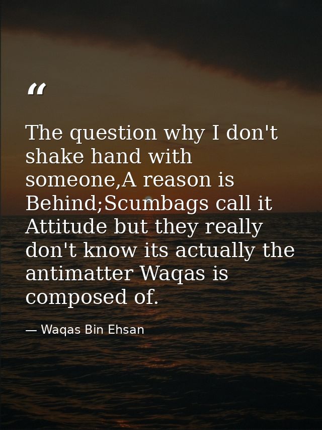 The question why I don't shake hand with someone,A reason is Behind;Scumbags call it Attitude but they really don't know — Waqas Bin Ehsan
