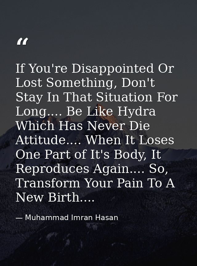 If You're Disappointed Or Lost Something, Don't Stay In That Situation For Long.... Be Like Hydra Which Has Never Die At — Muhammad Imran Hasan