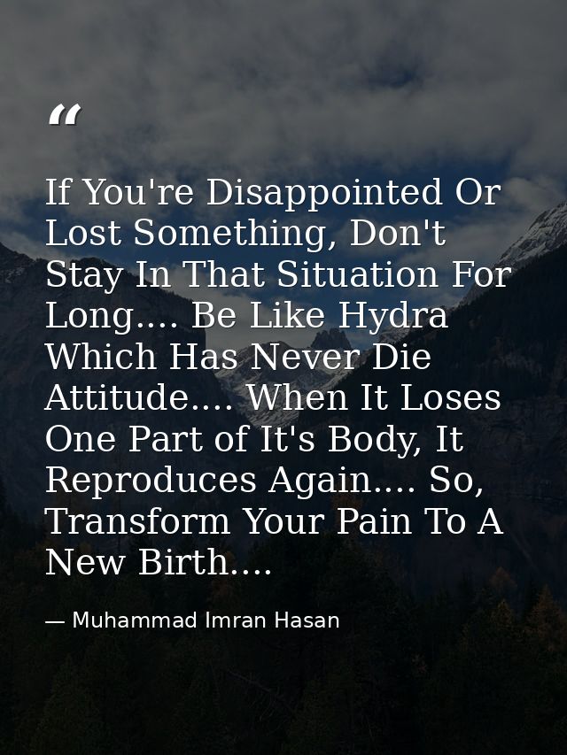 If You're Disappointed Or Lost Something, Don't Stay In That Situation For Long.... Be Like Hydra Which Has Never Die At — Muhammad Imran Hasan