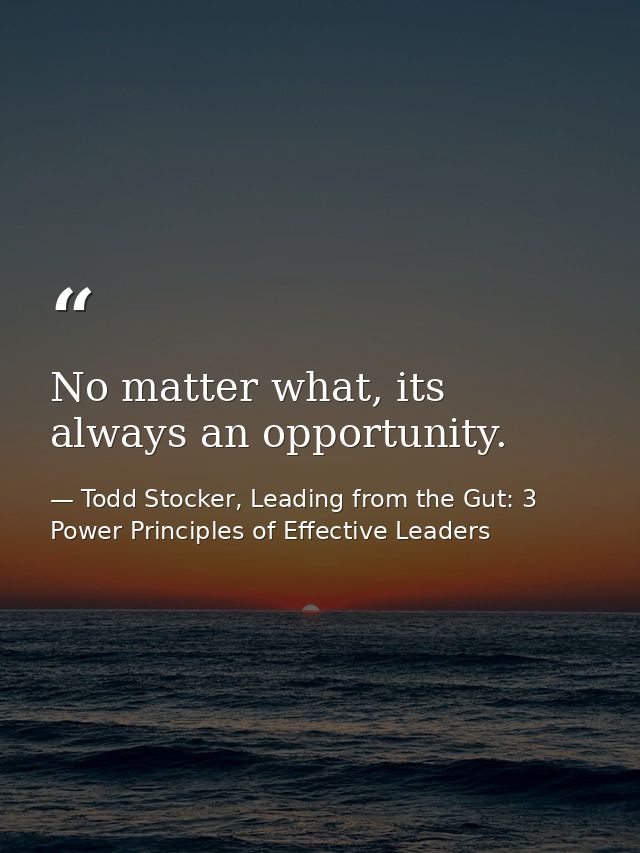 No matter what, its always an opportunity. — Todd Stocker, Leading from the Gut: 3 Power Principles of Effective Leaders