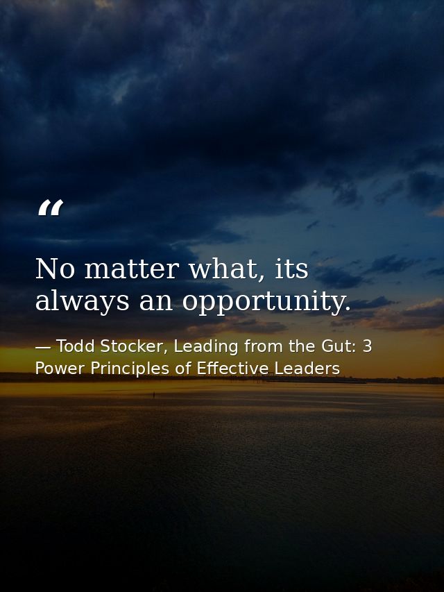 No matter what, its always an opportunity. — Todd Stocker, Leading from the Gut: 3 Power Principles of Effective Leaders