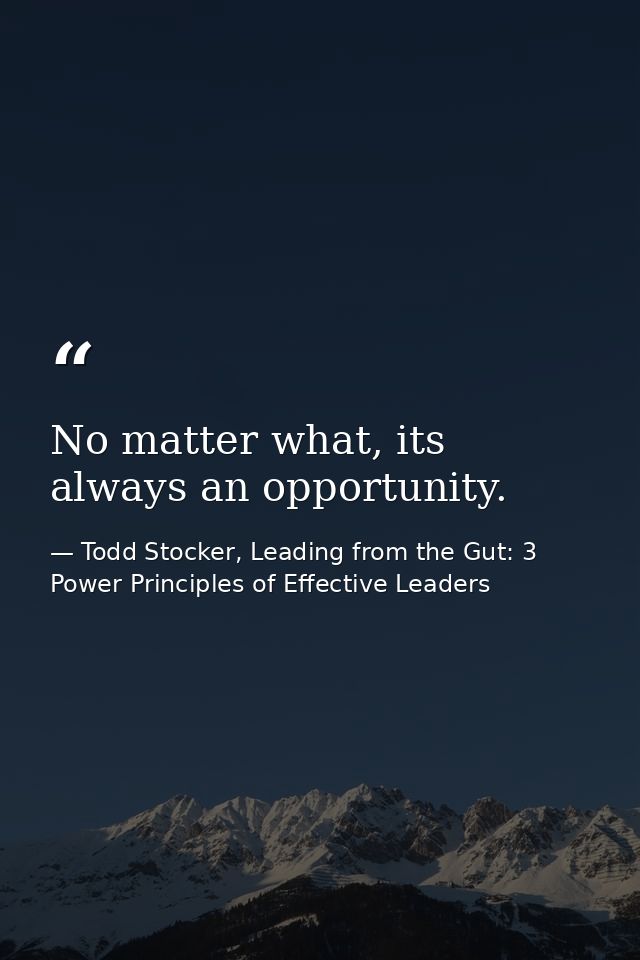 No matter what, its always an opportunity. — Todd Stocker, Leading from the Gut: 3 Power Principles of Effective Leaders