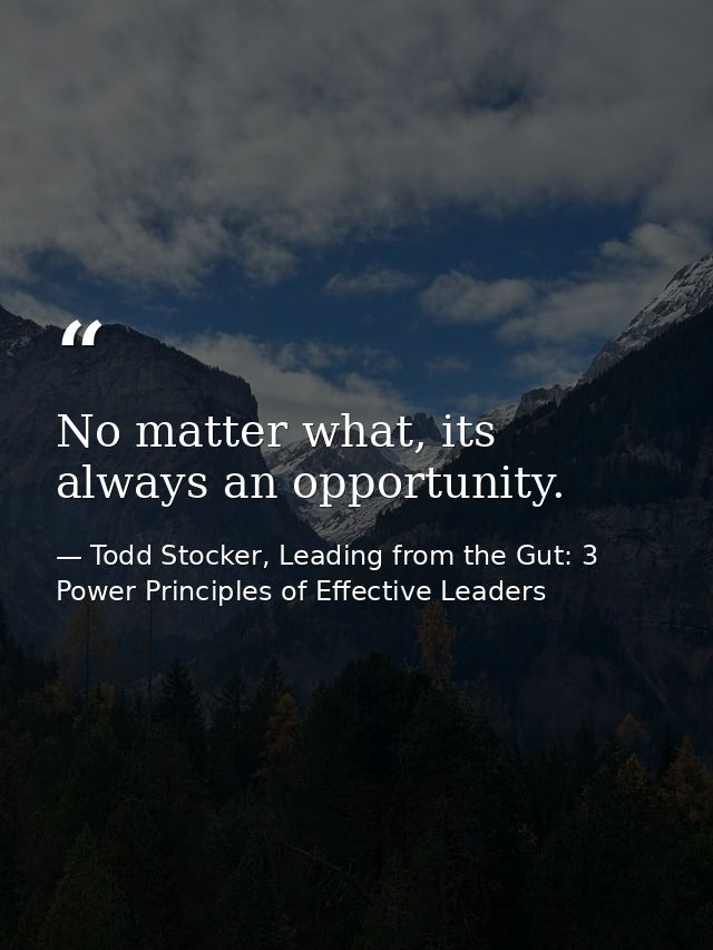 No matter what, its always an opportunity. — Todd Stocker, Leading from the Gut: 3 Power Principles of Effective Leaders
