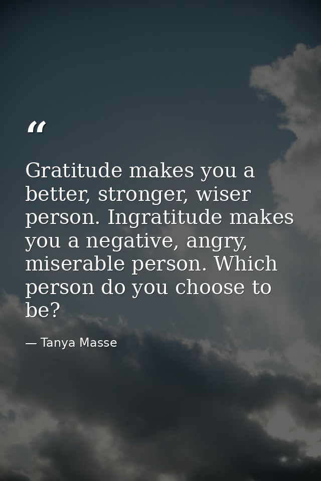 Gratitude makes you a better, stronger, wiser person. Ingratitude makes you a negative, angry, miserable person. Which p — Tanya Masse