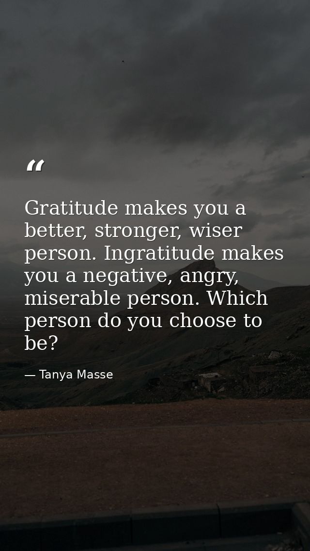 Gratitude makes you a better, stronger, wiser person. Ingratitude makes you a negative, angry, miserable person. Which p — Tanya Masse