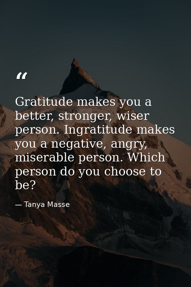 Gratitude makes you a better, stronger, wiser person. Ingratitude makes you a negative, angry, miserable person. Which p — Tanya Masse