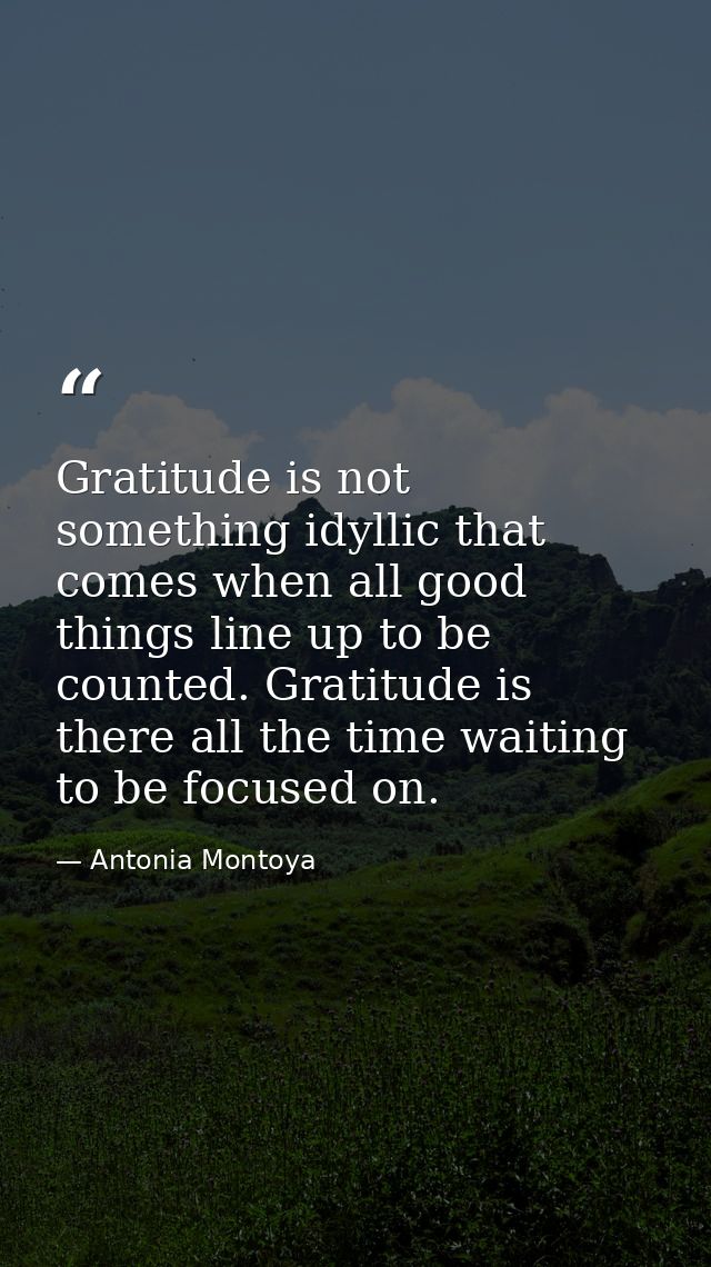 Gratitude is not something idyllic that comes when all good things line up to be counted. Gratitude is there all the tim — Antonia Montoya
