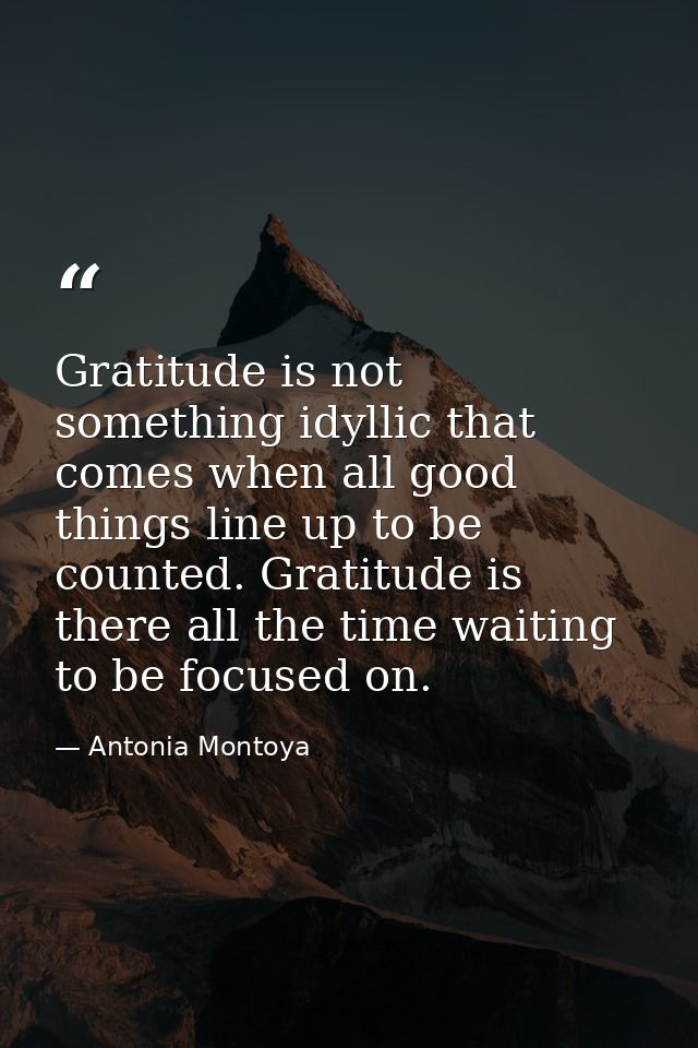 Gratitude is not something idyllic that comes when all good things line up to be counted. Gratitude is there all the tim — Antonia Montoya