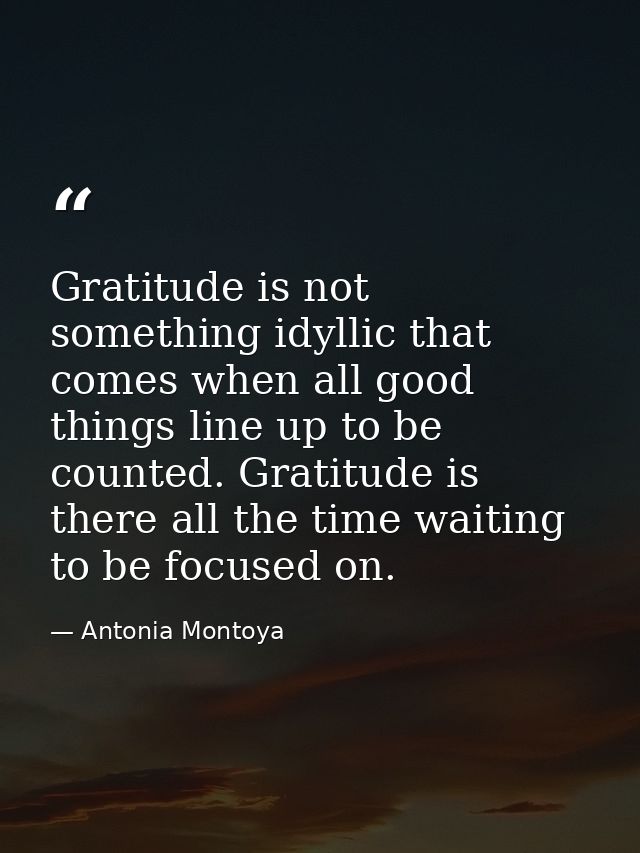 Gratitude is not something idyllic that comes when all good things line up to be counted. Gratitude is there all the tim — Antonia Montoya