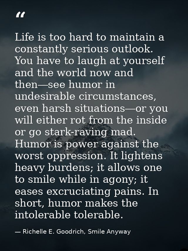 Life is too hard to maintain a constantly serious outlook. You have to laugh at yourself and the world now and then―see  — Richelle E. Goodrich, Smile Anyway