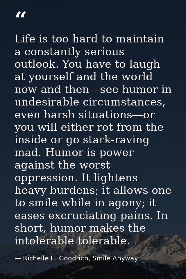 Life is too hard to maintain a constantly serious outlook. You have to laugh at yourself and the world now and then―see  — Richelle E. Goodrich, Smile Anyway