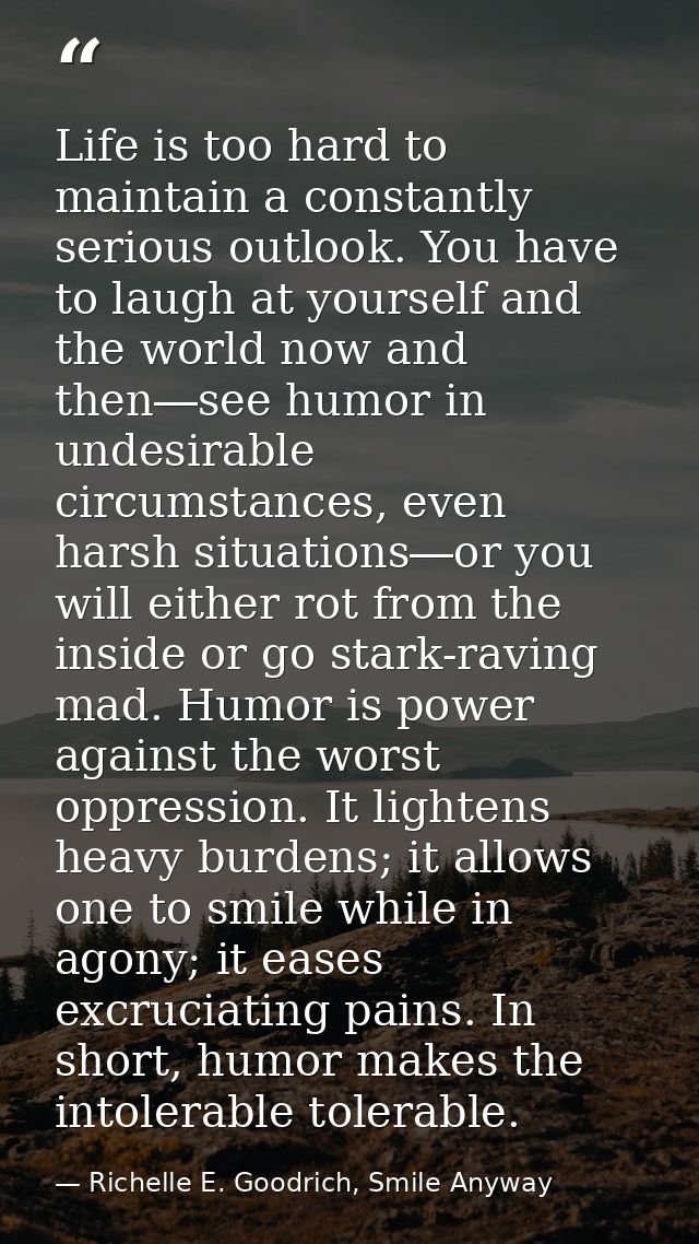 Life is too hard to maintain a constantly serious outlook. You have to laugh at yourself and the world now and then―see  — Richelle E. Goodrich, Smile Anyway