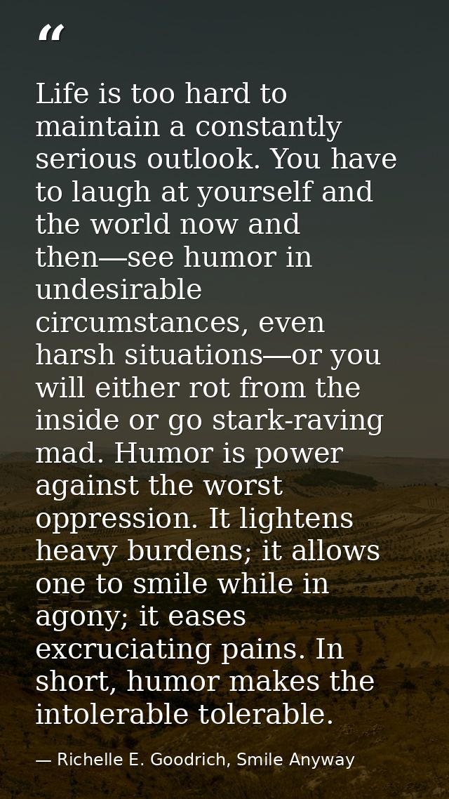 Life is too hard to maintain a constantly serious outlook. You have to laugh at yourself and the world now and then―see  — Richelle E. Goodrich, Smile Anyway