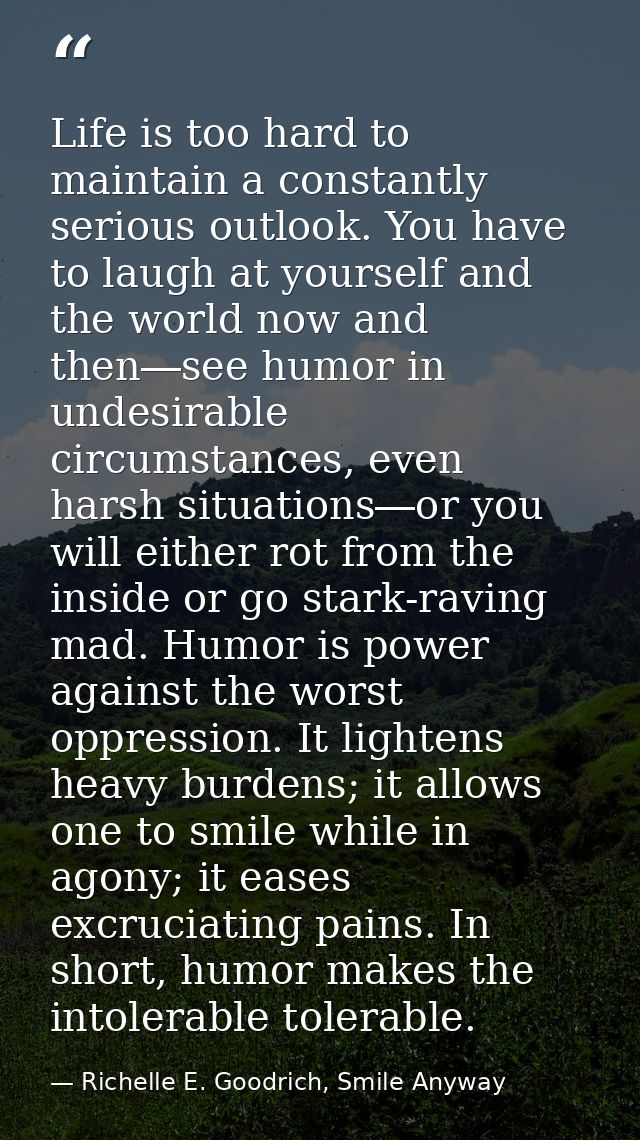 Life is too hard to maintain a constantly serious outlook. You have to laugh at yourself and the world now and then―see  — Richelle E. Goodrich, Smile Anyway