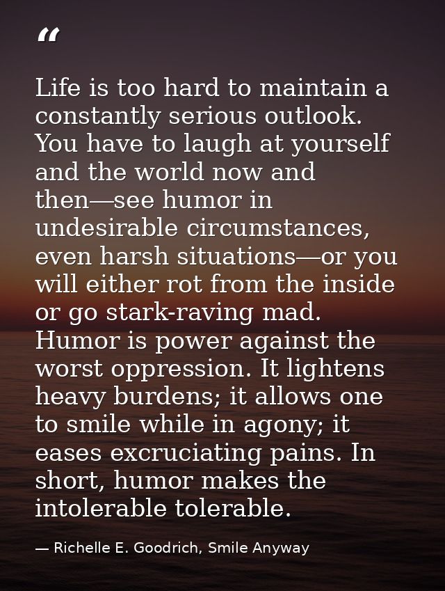 Life is too hard to maintain a constantly serious outlook. You have to laugh at yourself and the world now and then―see  — Richelle E. Goodrich, Smile Anyway