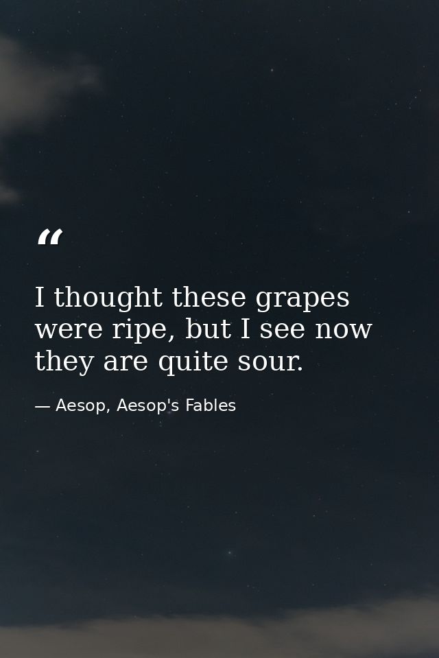 I thought these grapes were ripe, but I see now they are quite sour. — Aesop, Aesop's Fables